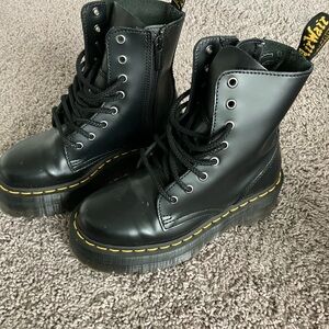 Dr. Martens Black Combat Boots with Yellow Stitching